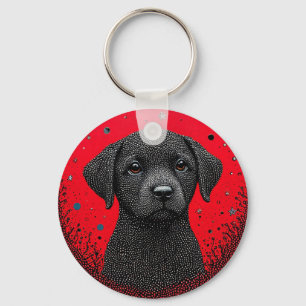 Grillige Zwarte Hond Sleutelhanger