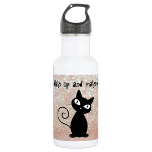 Grillige zwarte kat Glitterige - Wakker worden en Waterfles