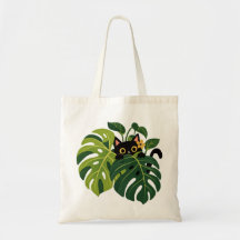 Grillige Zwarte Kat Monstera Botanische Kunst