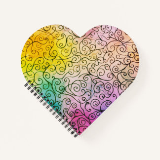 Grillige zwarte spiraalpatroon Abstract Kleurrijk Notitieboek