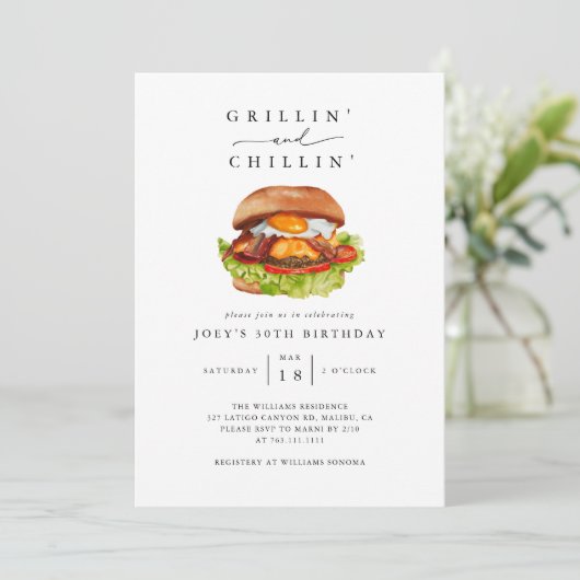 Grillin' and Chillin' Burger Verjaardagsfeest Kaart (Staand voorkant)