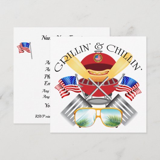 Grillin' and Chillin' Patriotic Cookout uitnodigin Kaart (Voorkant / Achterkant)