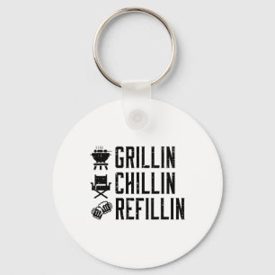 Grillin Chillin Refillin Grappig Byrbecue BBQ Gril Sleutelhanger