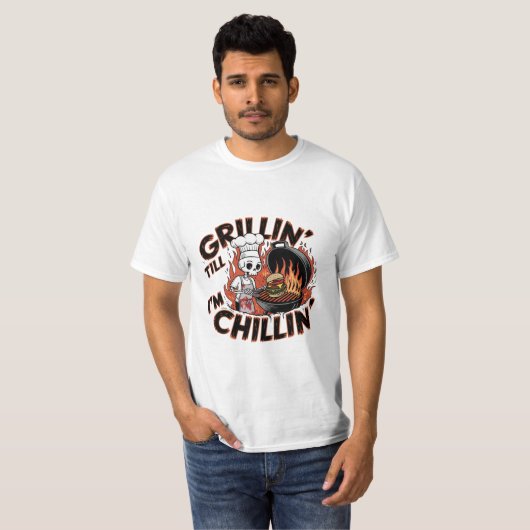Grillin 'Till I'm Chillin' Skeleton Chef T-shirt (Voorkant volledig)