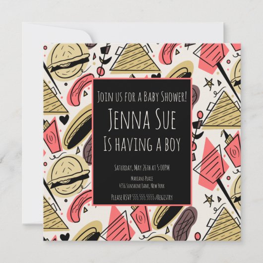 Grilling Summer BBQ Doodles Baby shower Kaart (Voorkant)