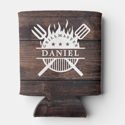 Grillmaster BBQ Rustiek Donker Hout Print Blikjeskoeler (Achterkant)