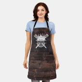 Grillmaster BBQ Rustiek Donker Hout Print Schort (Gedragen)