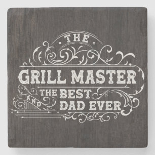 Grillmaster en Beste Papa Ooit Vaderdag Zwart Stenen Onderzetter