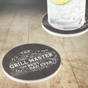Grillmaster en beste papa ooit Vaderdag zwart Zandsteen Onderzetter