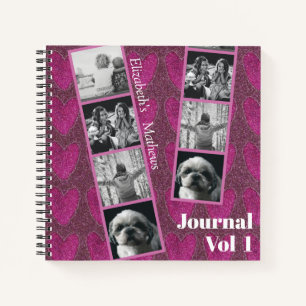 Grily Glitter Pink Hearts Photo-laptop Notitieboek