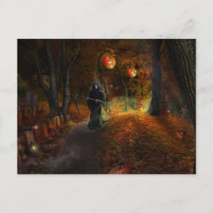 Grim Reaper and pumpkins Briefkaart