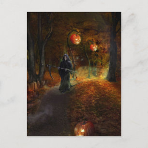 Grim Reaper and pumpkins Briefkaart