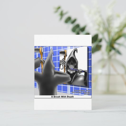 Grim Reaper Brush W/Death Funny T - shirts Mokken Briefkaart (Staand voorkant)