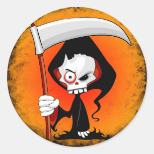Grim Reaper Creepy Funny Cartoon Ronde Sticker