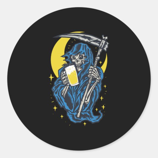 Grim Reaper Drink bier Ronde Sticker (Voorkant)