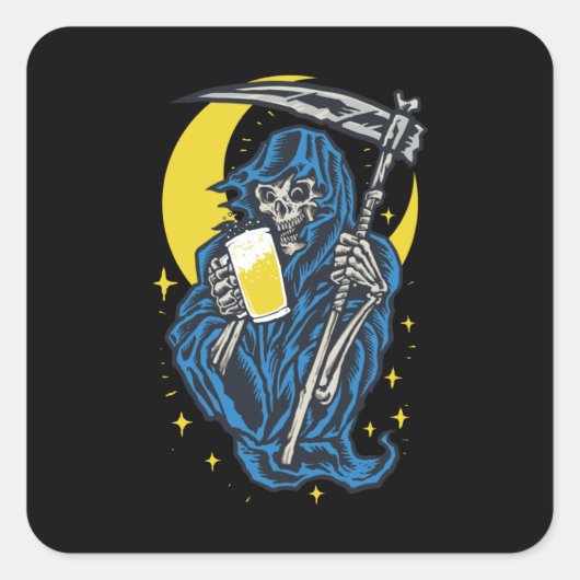 Grim Reaper Drink bier Vierkante Sticker (Voorkant)