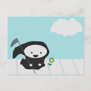 Grim Reaper en Blue Flower Sky Cute Briefkaart