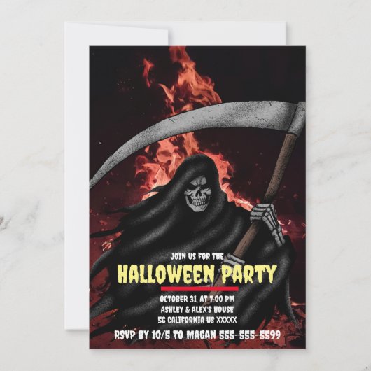 Grim Reaper Fire Custom Halloween Party Invitation (Devant)