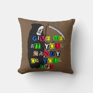 Grim Reaper geeft me Snoep Ransom Note Pillow ZSSP Kussen