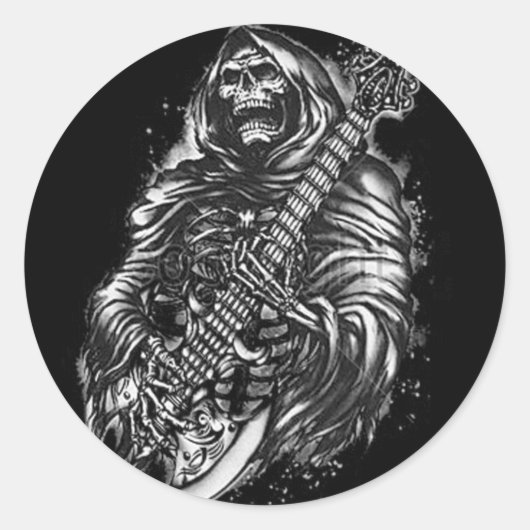 Grim Reaper Guitar Ronde Sticker (Voorkant)