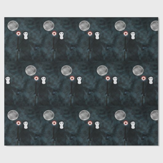 Grim Reaper Halloween Night Moon Cadeaupapier (Vlak)