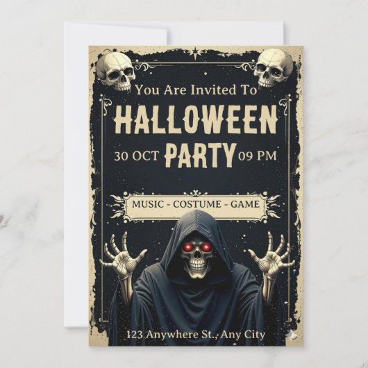 Grim Reaper Halloween Party Invitation (Devant)