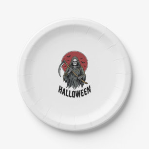 Grim Reaper Halloween Vintage Gravure Kunst_1 Papieren Bordje