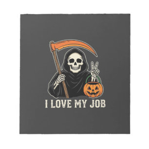 Grim Reaper Ik Hou Van Mijn Baan Halloween-ontwerp Notitieblok