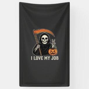 Grim Reaper Ik Hou Van Mijn Baan Halloween-ontwerp Spandoek