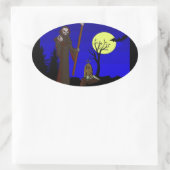 Grim Reaper in Graveyard Ovale Sticker (Tas)