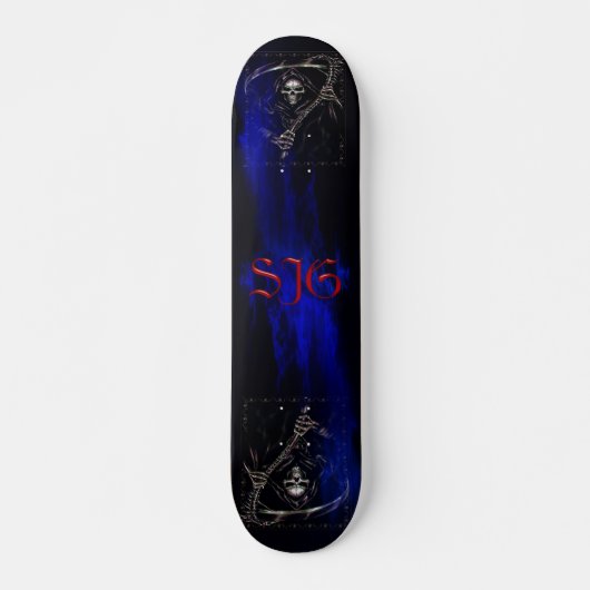 Grim Reaper met blauwe vlammen Skateboard (Voorkant)