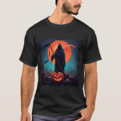 Grim Reaper met Halloween pompoen en volle maan T-shirt (Voorkant)
