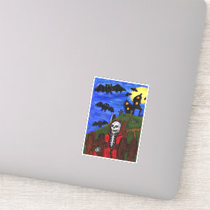 Grim Reaper Red Cape Hauned House Bats Moon Sticker