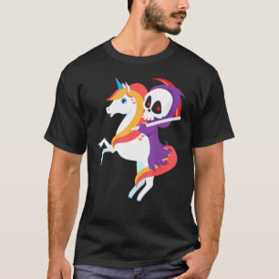 Grim Reaper Ridding Eenhoorn Schattig Skelet Hallo T-shirt