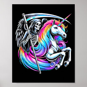 Grim Reaper Rijden Eenhoorn Grappig Gotische Paste Poster