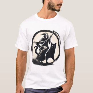 Grim Reaper Rijden Op Black Cat T-shirt