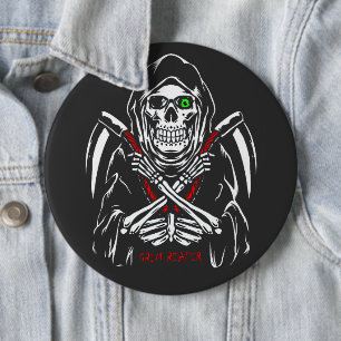 Grim Reaper Scythe Death Skeleton Botten Halloween Ronde Button 6,0 Cm