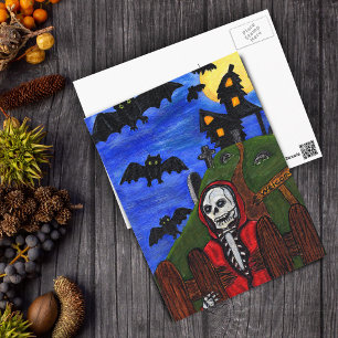 Grim Reaper Skeleton Bats Cemetery Briefkaart