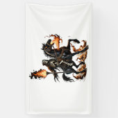 Grim Reaper Skeleton Rijdende Paard Vlammen Spandoek (Verticaal)