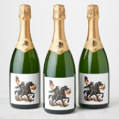 Grim Reaper Skeleton Rijdende Paard Vlammen Sparkling Wijnetiket (Flessen)
