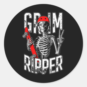 Grim Ripper Skateboarden Halloween Zombie Skater Ronde Sticker