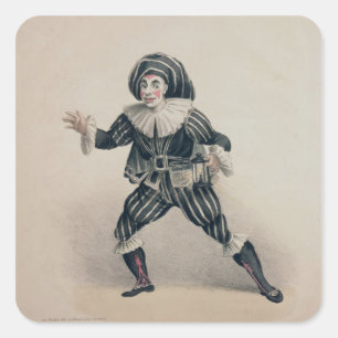 Grimaldi als Scaramouche uit de Commedia dell'Ar Vierkante Sticker