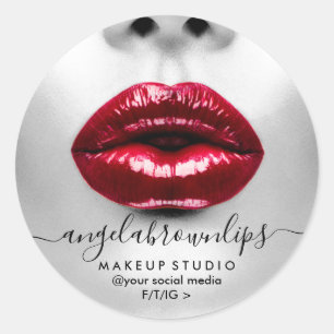 Grimasseur Foto lippenstift glanzende rode lippen Ronde Sticker