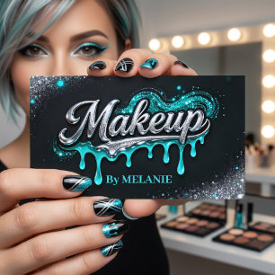Grimasseur Teal Silver Drips Trendy Glitter Visitekaartje