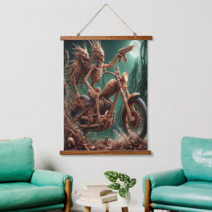 Grimbone en Skulldust, gemonteerd hun grote haksel Hangend Wandkleed