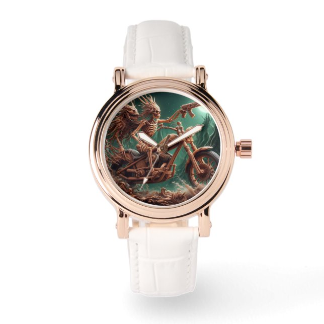 Grimbone en Skulldust, gemonteerd hun grote haksel Horloge (Voorkant)