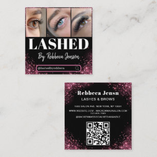 Grimmer Eyelashes Wimpers Roze Glitters script Vierkante Visitekaartje