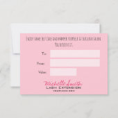 Grimmer Lashes Wenkbrauwen Roze Cadeaubon Bedankkaart (Achterkant)