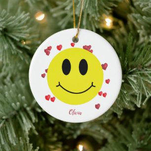 Grin Face met Red Hearts gepersonaliseerd Keramisch Ornament