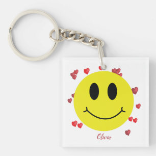 Grin Face met Red Hearts gepersonaliseerd Sleutelhanger